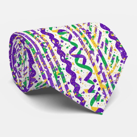 Funky Purple Green Gold Stripes Mardi Gras Festive ネクタイ (ロール)