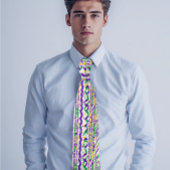 Funky Purple Green Gold Stripes Mardi Gras Festive ネクタイ