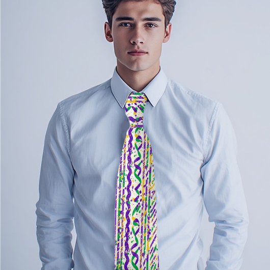 Funky Purple Green Gold Stripes Mardi Gras Festive ネクタイ