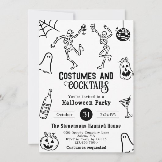 Funky Quirky Whimsical Hand Drawn Halloween Party 招待状 (正面)