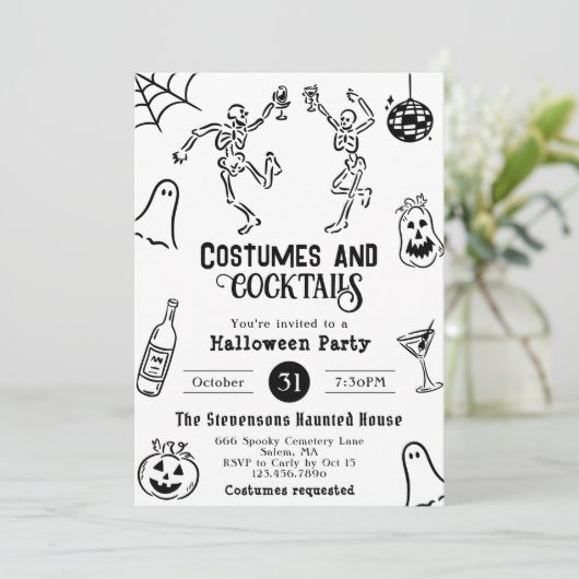 Funky Quirky Whimsical Hand Drawn Halloween Party 招待状 (スタンド正面)