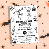 Funky Quirky Whimsical Hand Drawn Halloween Party 招待状