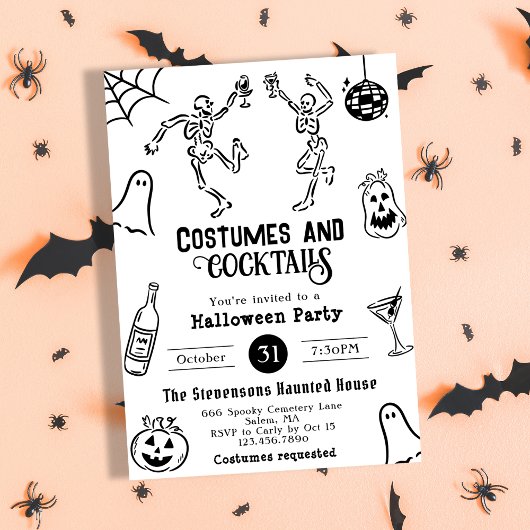 Funky Quirky Whimsical Hand Drawn Halloween Party 招待状