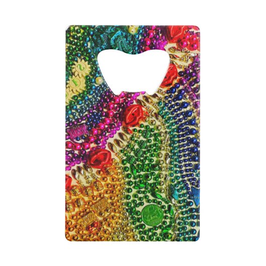 Funky Rainbow Mardi Gras Bead Art クレジットカード栓抜き (正面)