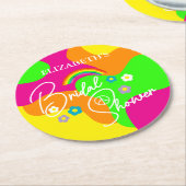 Funky Retro Bridal Shower ラウンドペーパーコースター (アングル)