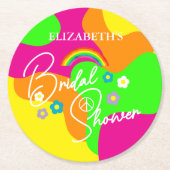 Funky Retro Bridal Shower ラウンドペーパーコースター (正面)