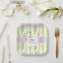 Funky Retro Cubism Stark Delivery Baby Shower ペーパープレート