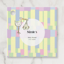 Funky Retro Cubism Stork Delivery Baby Shower フェイバータグ