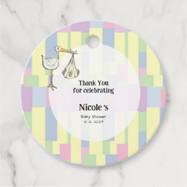 Funky Retro Cubism Stork Delivery Baby Shower フェイバータグ