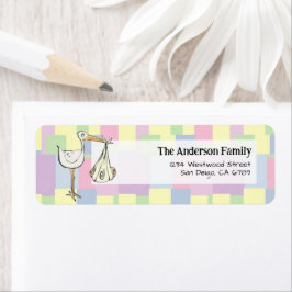 Funky Retro Cubism  Stork Delivery Baby Shower ラベル