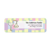 Funky Retro Cubism  Stork Delivery Baby Shower ラベル (正面)