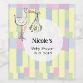 Funky Retro Cubism Stork Delivery Baby Shower ワインラベル (シングルラベル)