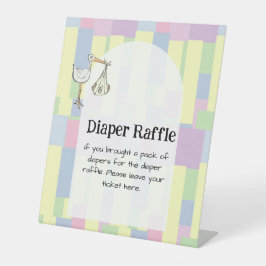 Funky Retro Cubism Stork Delivery Diaper Raffle 台座サイン