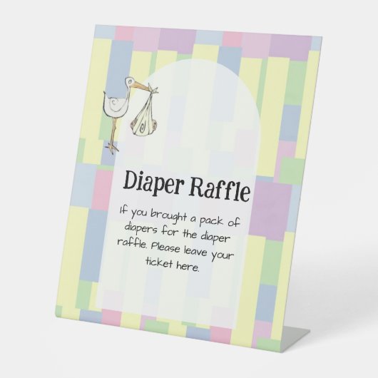 Funky Retro Cubism Stork Delivery Diaper Raffle 台座サイン (正面)