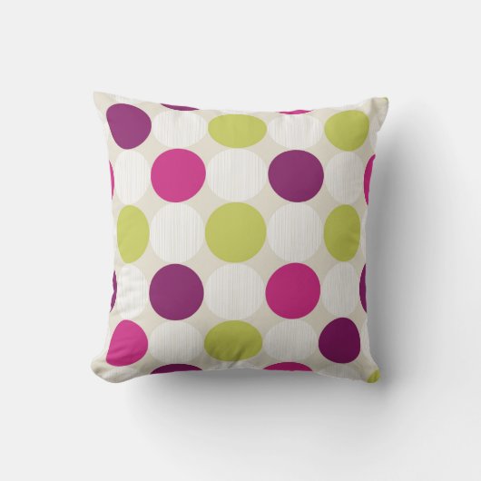 Funky Retro Green and Purple Dots クッション (正面)