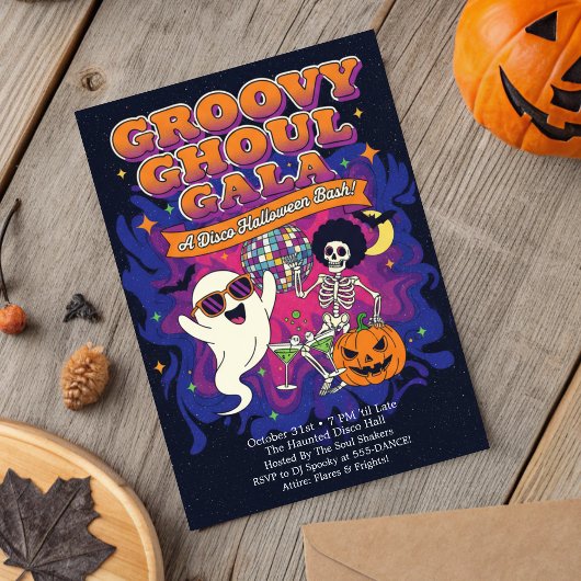 Funky Retro Groovy Ghoul Gala Disco Halloween  招待状