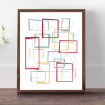 Funky Retro Mid-century Squares ポスター<br><div class="desc">This funky mid-century modern poster design features dark red,  light blue,  soft green,  and yellow abstract squares and rectangles. It's highlighted by thin black abstract squares and rectangles. Add a pop of retro fun to your home decor!</div>
