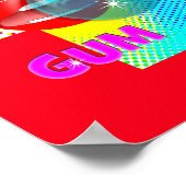 Funky Retro Pop Art Bubble Gum Lips ポスター (角)