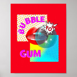 Funky Retro Pop Art Bubble Gum Lips ポスター