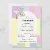Funky Retro Stork Delivery Baby Shower 招待状 (正面)