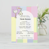 Funky Retro Stork Delivery Baby Shower 招待状 (スタンド正面)