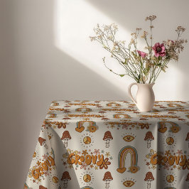 Funky Retro Tablecloth Brown & Blush Swirl Art テーブルクロス