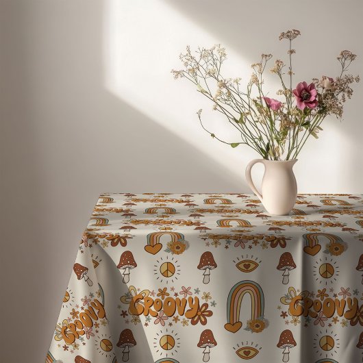 Funky Retro Tablecloth Brown & Blush Swirl Art テーブルクロス