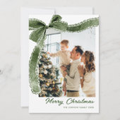 Funky Sage Green Christmas Bow Ribbon 2 Photo シーズンカード (正面)