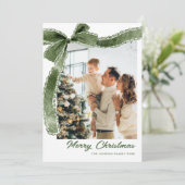 Funky Sage Green Christmas Bow Ribbon 2 Photo シーズンカード (スタンド正面)