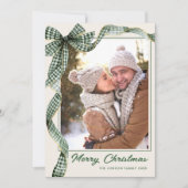 Funky Sage Green Christmas Bow Ribbon 2 Photo シーズンカード (正面)