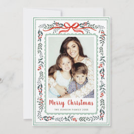 Funky Sage Green Christmas Bow Ribbon 2 Photo シーズンカード