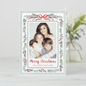 Funky Sage Green Christmas Bow Ribbon 2 Photo シーズンカード (スタンド正面)