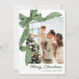 Funky Sage Green Christmas Bow Ribbon 2 Photo シーズンカード