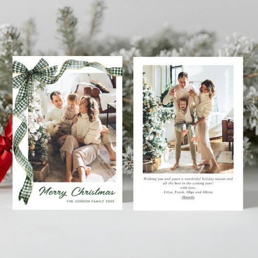 Funky Sage Green Christmas Bow Ribbon 2 Photo シーズンカード