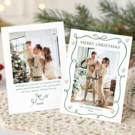 Funky Sage Green Christmas Bow Ribbon 2 Photo シーズンカード