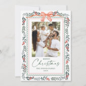 Funky Sage Green Christmas Bow Ribbon 2 Photo シーズンカード (正面)