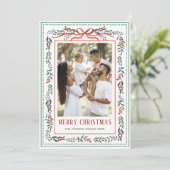 Funky Sage Green Christmas Bow Ribbon 2 Photo シーズンカード (スタンド正面)