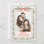 Funky Sage Green Christmas Bow Ribbon 2 Photo シーズンカード (正面)