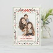 Funky Sage Green Christmas Bow Ribbon 2 Photo シーズンカード (スタンド正面)