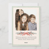 Funky Sage Green Christmas Bow Ribbon 2 Photo シーズンカード (裏面)