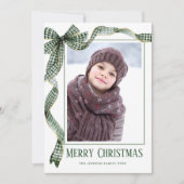 Funky Sage Green Christmas Bow Ribbon 5 Phot シーズンカード (正面)