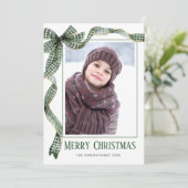 Funky Sage Green Christmas Bow Ribbon 5 Phot シーズンカード (スタンド正面)