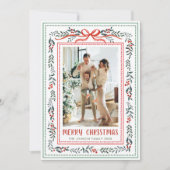 Funky Sage Green Christmas Bow Ribbon 5 Photo シーズンカード (正面)