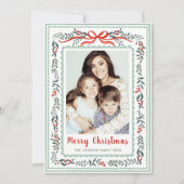 Funky Sage Green Christmas Bow Ribbon 5 Photo シーズンカード (正面)