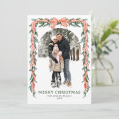 Funky Sage Green Christmas Bow Ribbon 5 Photo シーズンカード (スタンド正面)