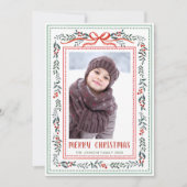 Funky Sage Green Christmas Bow Ribbon 5 Photo シーズンカード (正面)