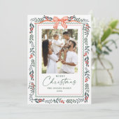 Funky Sage Green Christmas Bow Ribbon 5 Photo シーズンカード (スタンド正面)