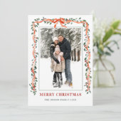 Funky Sage Green Christmas Bow Ribbon 5 Photo シーズンカード (スタンド正面)