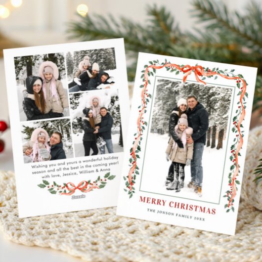 Funky Sage Green Christmas Bow Ribbon 5 Photo シーズンカード