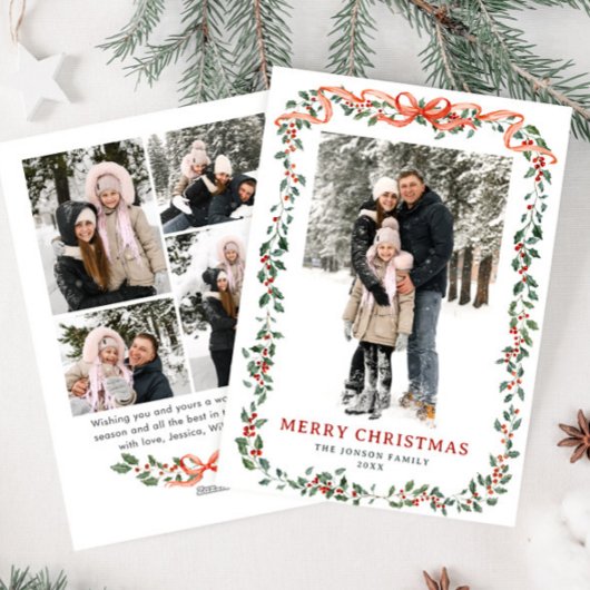 Funky Sage Green Christmas Bow Ribbon 5 Photo シーズンカード